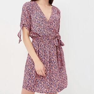 Gap Floral Wrap Front Tie Sleeve Dress Size XS Pockets Ditsy Above Knee Length